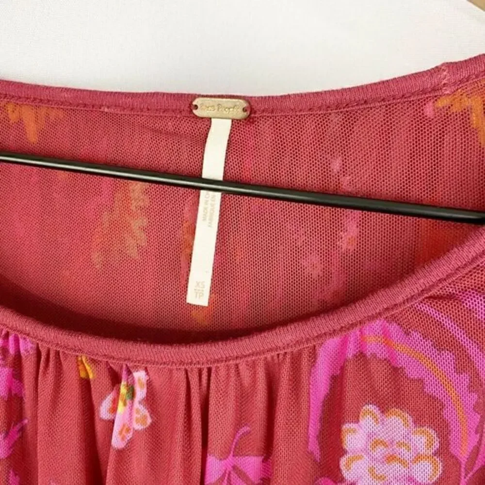 Free People Floral Wildflower Honey Blouse‎ Top Berry Combo Extra Small